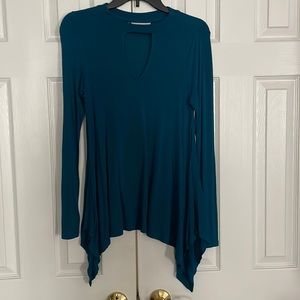 SOLD! JL Jennifer Lopez turquoise blouse w/neckline cut-out
